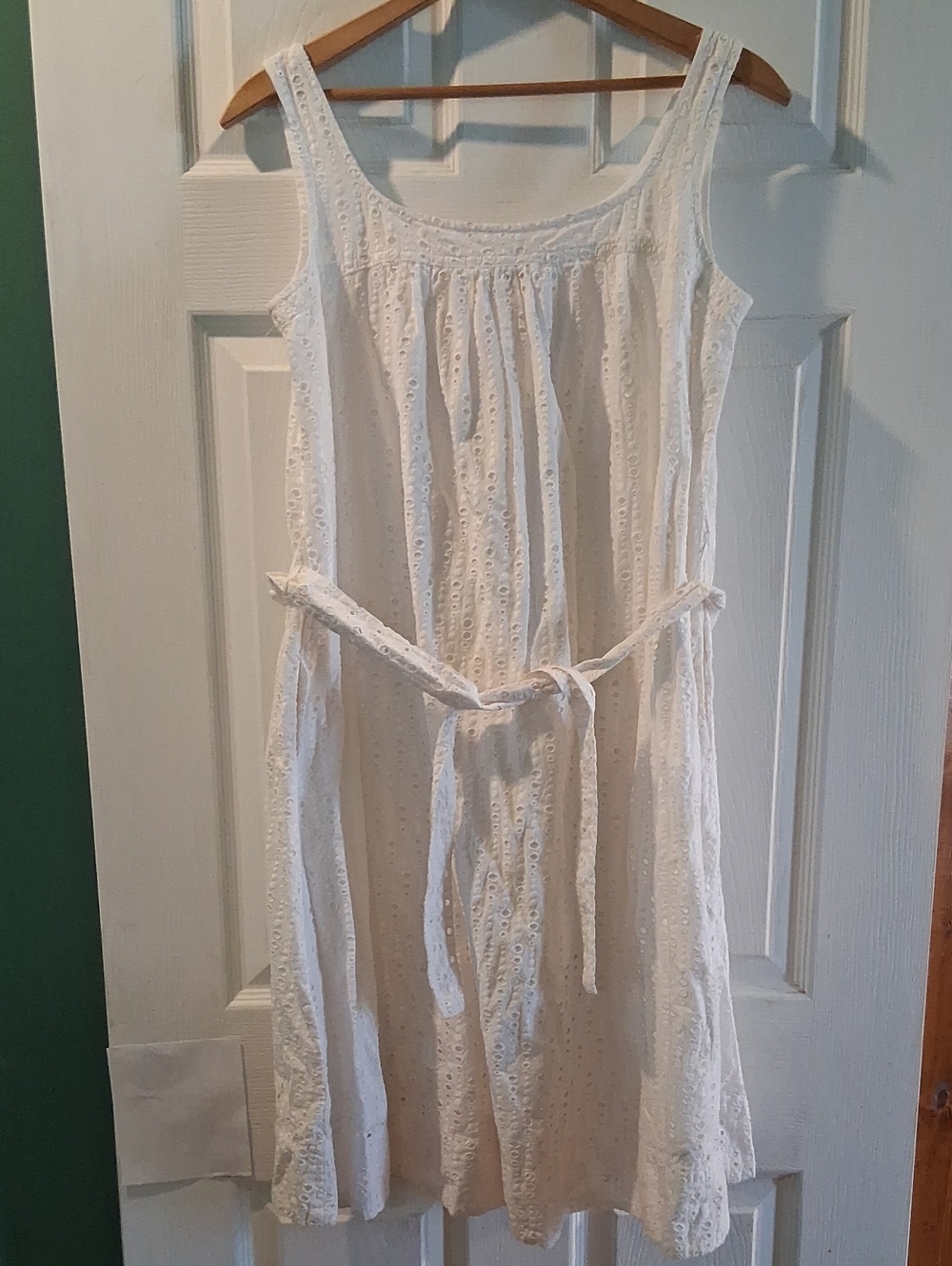 Liz Claiborne White Eyelet Sleeveless Belted Midi Dress 100% Cotton